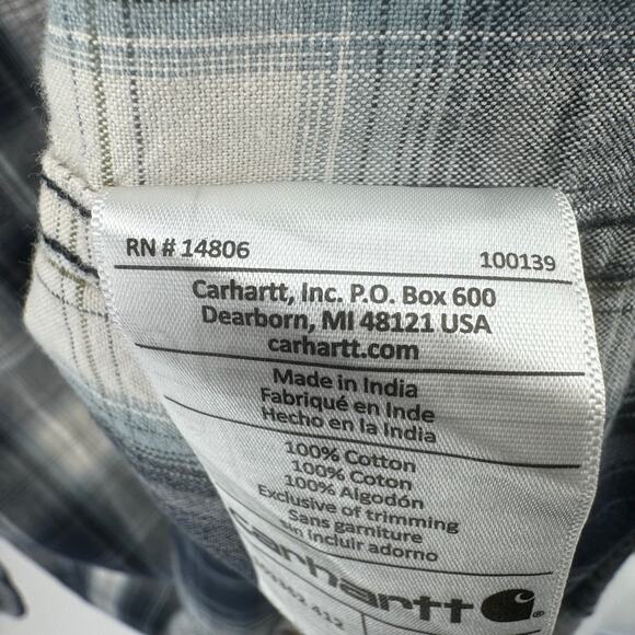 Carhartt Relaxed Fit 100% Cotton Men's Navy Plaid Shirt 2XL Fall 2018 Button-Up - Picture 9 of 12